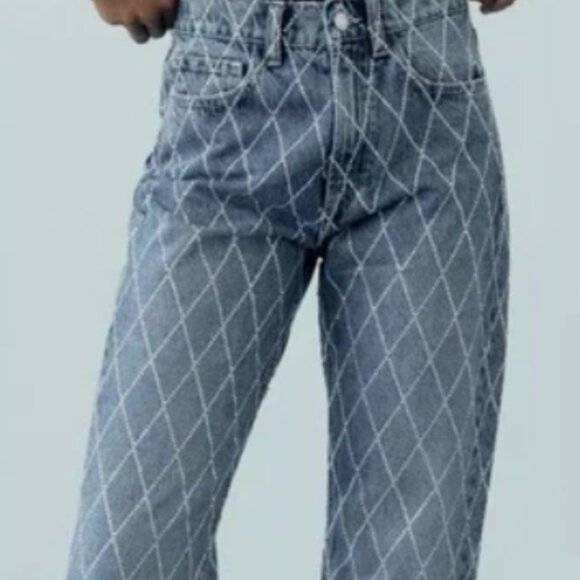 Diamond Pattern Rhinestone Jeans - Picture 2 of 5